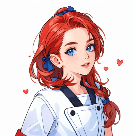 anime girl with red hair and blue eyes wearing a white shirt