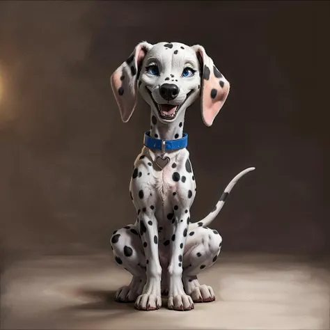 painting of a dalmatian dog sitting on a wooden floor