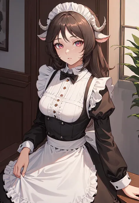 best quality, masterpiece, highres, solo, (eyjafjalla_arknights:1.10), (maid:1.40), (long maid dress:1.15), 24 <lora:eyjafjalla_arknights:0.80>