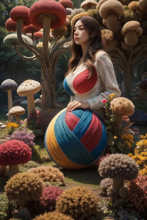 masterpiece, best quality, 1girl,  <lora:kwFemaleBeta32_v13:0.5>,  <lora:èèçº±çº¿ç:0.5>, giant yarn ball,mushroom,created infinite,extremely detailed,dramatic,intricate,elegant,cinematic light,dynamic composition,surreal