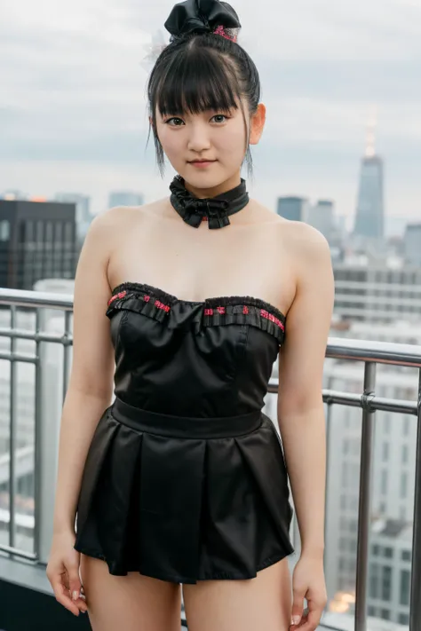 RAW photo of sumetal, Strapless Top at Rooftop Bar, (high detailed skin:1.2), 8k uhd, dslr, soft lighting, high quality, film grain, Fujifilm XT3, <lora:sumetal:1>