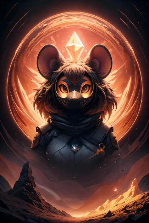 a mouse with glowing eyes and a halo around it