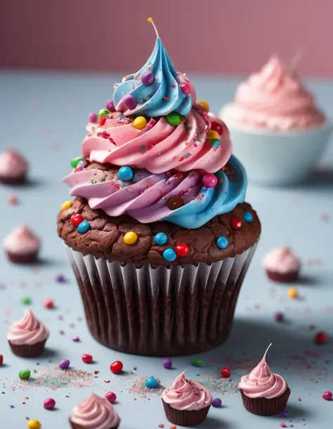 (masterpiece:1.1), (highest quality:1.1), (HDR:1.0), (ultra-detailed), cupcake, rainbow sprinkles, photograph, decorated, cherry-on-top, pink chocolate drizzle, food photography
, detailed, realistic, 8k uhd, high quality