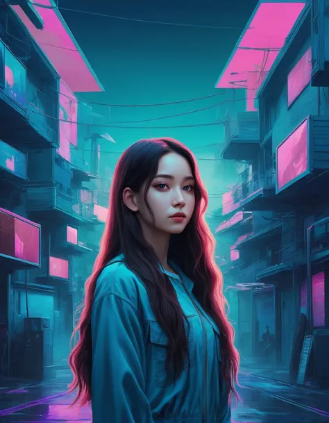 (masterpiece:1.0), (highest quality:1.12), (HDR:1.0), a girl with long hair looking at viewer, with a teal background and a indigo sky, constant, vaporwave colors, a character portrait, synchronization
, detailed, realistic, 8k uhd, high quality