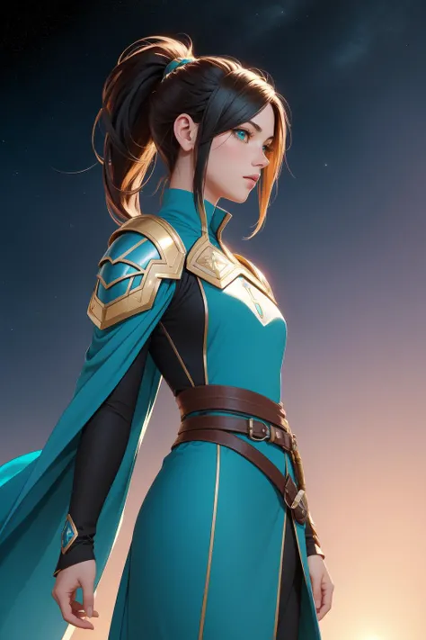 1girl, 8k Unreal Engine, Rule of Thirds, side-profile of a short Peasant (Male Bladesinger:1.3) , the Male is very Flaming and Imaginative, his hair is [1940S|Cute] and styled as Low ponytail, Sassafras background, Substantive flora and Deep space in backg...