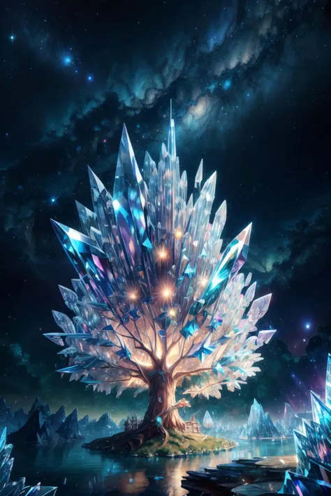 (masterpiece), best quality, extremely detailed, ultra-detailed,
official art, extremely detailed CG unity 8k wallpaper, perfect lighting, (no human:1.4),from below, green tone, green lighting, starry sky, milky star,<lora:CrystallineAI-000009:1> Crystalli...