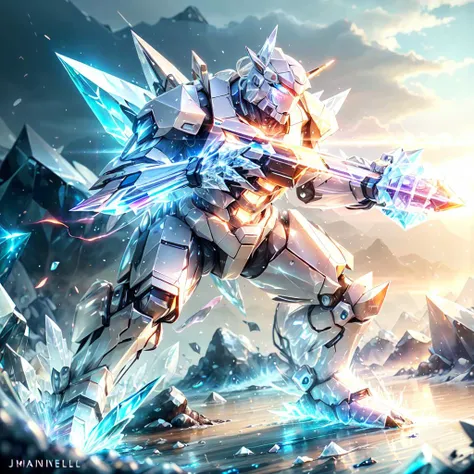 <lora:CrystallineAI-000009:1>, CrystallineAI battle mech ,