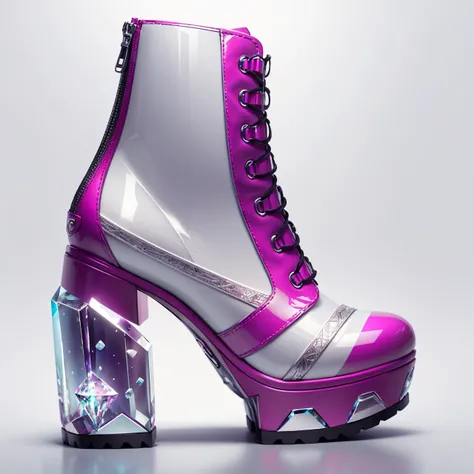 CrystallineAI : high heels, biker boots. product photo, design concept, intricate ; <lora:crystallineai_v10:0.74> ; magenta!, white!, latex! ;