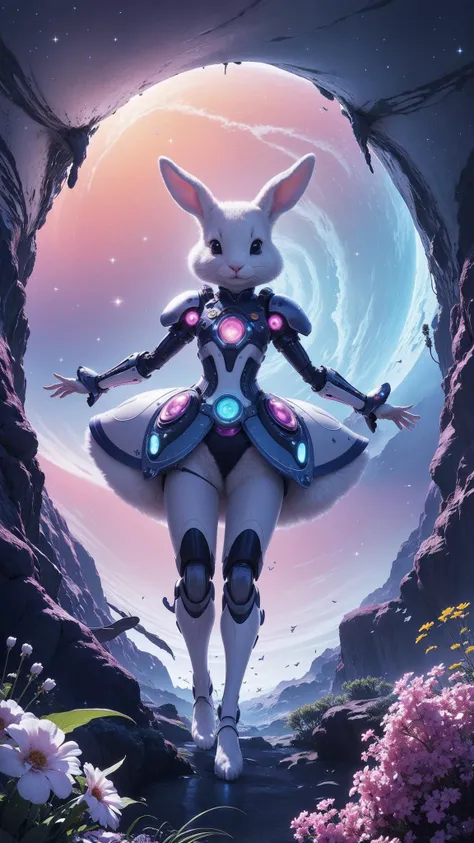 a woman in a futuristic outfit standing in front of a full moon