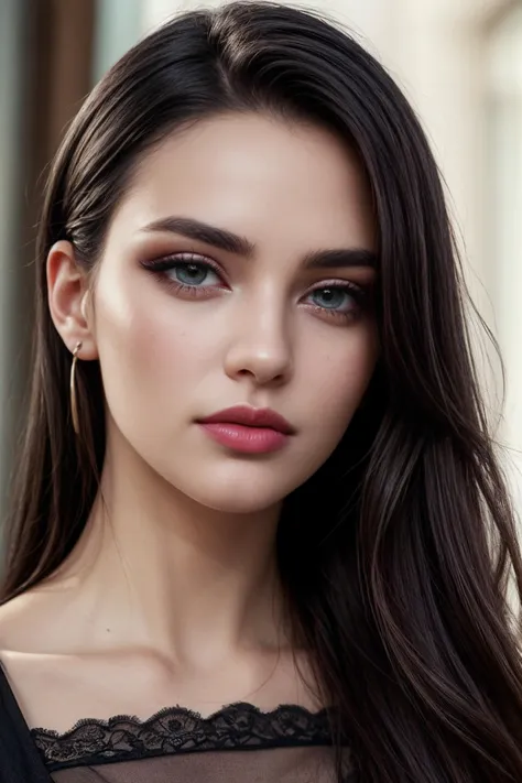 a woman with long hair and a black top posing for a picture