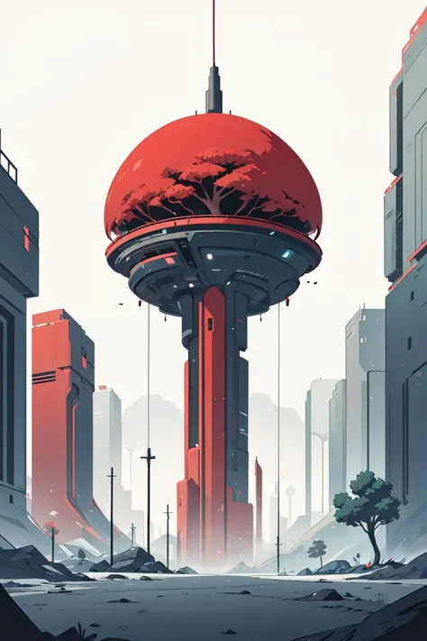 a tree in a futuristic room with a red tree,minimalist_sci-fi_dystopia,<lora:minimalist_sci-fi_dystopia:0.5>,