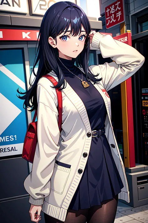 anime girl in a school uniform standing on a sidewalk