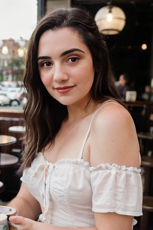 <lora:SafiyaNygaard:0.8>, full color portrait of a young woman, having coffee at a vintage cafe, natural light, RAW photo, subject, 8k uhd, dslr, soft lighting, high quality, film grain, Fujifilm XT3