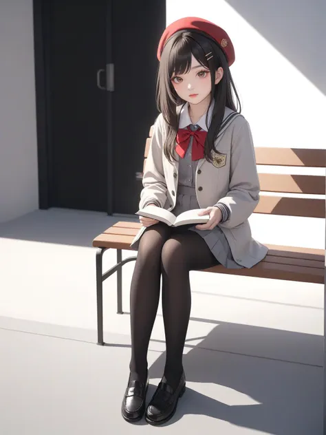 there is a girl sitting on a bench reading a book