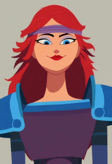 a cartoon of a woman with red hair and a blue top