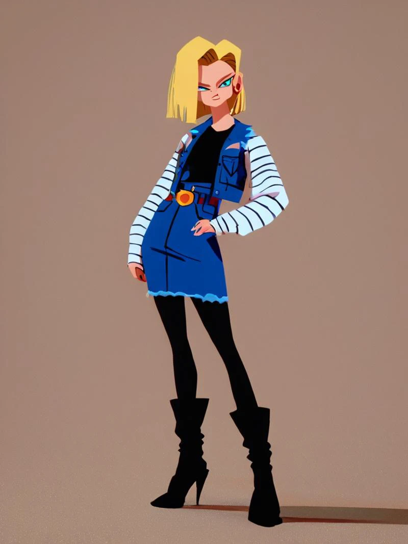 score_9, score_8_up, score_7_up, score_6_up, no lineart, flat color, source_dbz, android 18, black shirt long white sleeves, den...