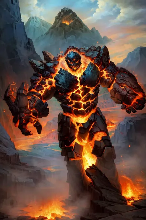 a painting of a giant monster with a fire in its mouth