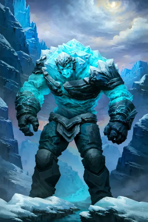 a painting of a giant iceman standing in the snow