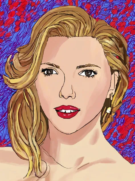 a drawing of a woman with blonde hair and red lipstick