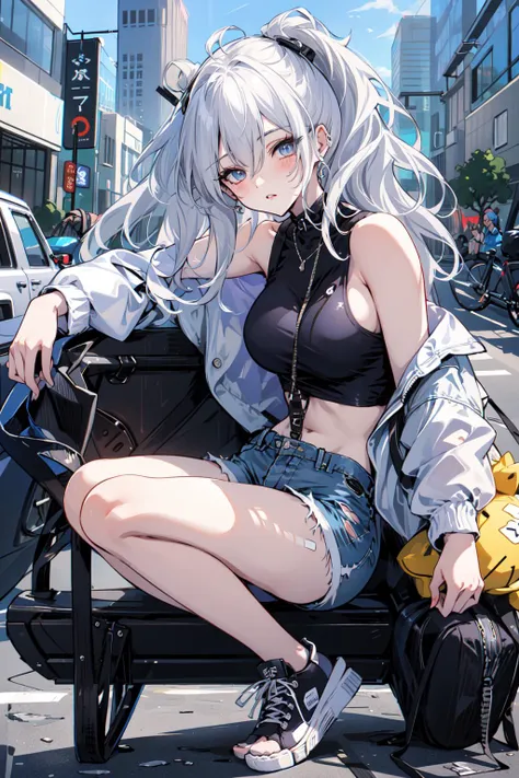 (masterpiece:1.2), best quality,PIXIV,
 cool girl,Unzen ,white hair,
street,short shorts, 
<lora:cool girl_20230913102000:0.7:1,1,1,1,1,1,1,1,1,1,1,1,1,1,1,0,0>   <lora:Unzen_20230911102126:0.8:CHARACTER>>