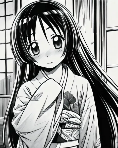 anime girl with long hair and a white shirt standing in front of a window