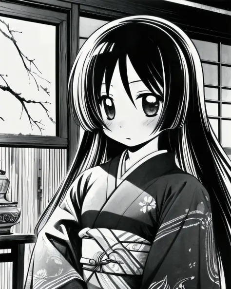 anime girl in kimono outfit standing in front of a window