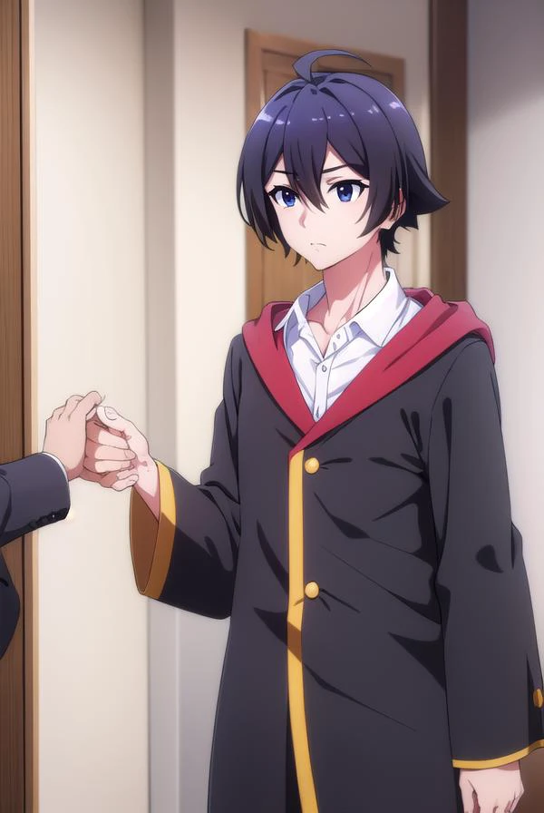 seiichihiiragi, <lora:seiichi hiiragi s2-lora-nochekaiser:1>,
seiichi hiiragi, black hair, hair between eyes, ahoge, male focus, (black eyes:1.5),
BREAK school uniform, hood, robe, shirt, white shirt, collared shirt,
BREAK indoors, classroom,
BREAK looking...