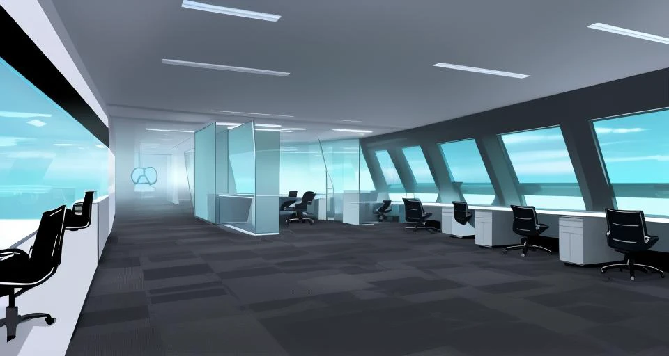 <lora:tronuprising:0.7> tronuprising style infinite office space