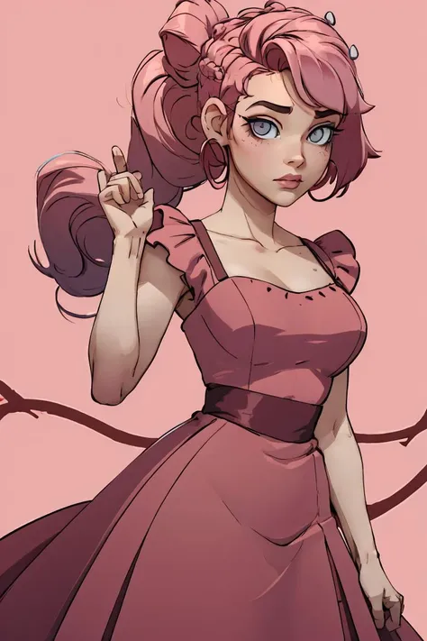 a drawing of a woman in a pink dress holding a knife