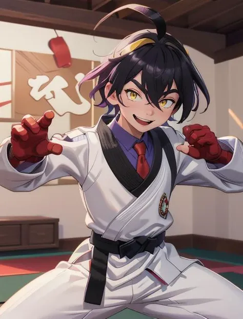 anime character in a karate pose with a sword in his hand