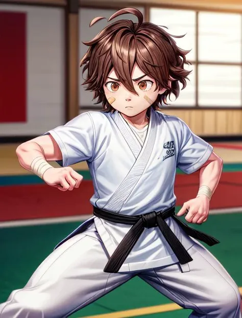 a close up of a person in a karate pose on a court