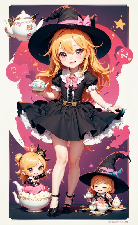 masterpiece, best quality, chibi, witch tea party, cute, happy, vibrant, colorful