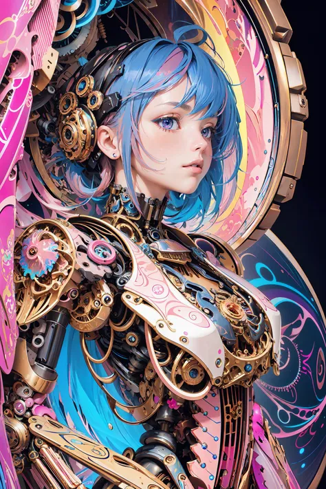 (masterpiece, top quality, best quality, official art, beautiful and aesthetic:1.2),(1girl:1.4),full body,([pink|blue] hair:1.5),extreme detailed,(fractal art:1.3),(colorful:1.5),highest detailed,(Mechanical modification:1.5)