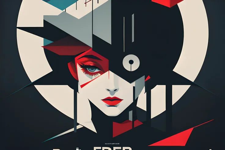 masterpiece, best quality, 1girl, dark fantasy movie poster, Bauhaus, shapes, lines, abstract