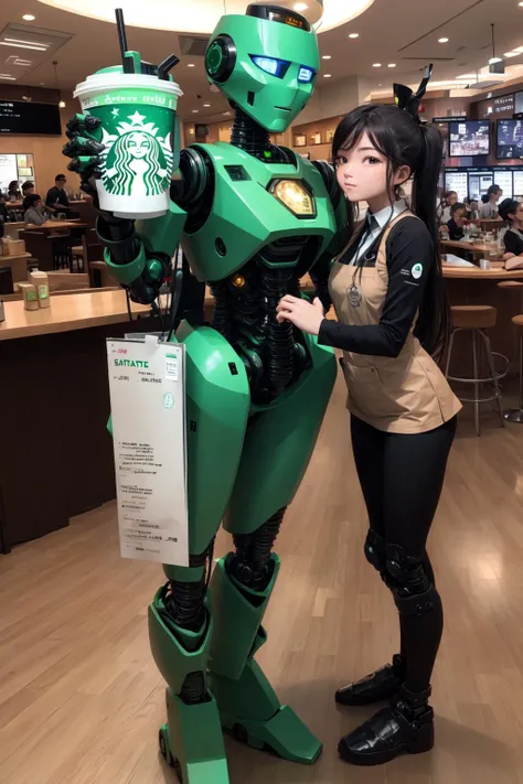 masterpiece, best quality, robot starbucks employees