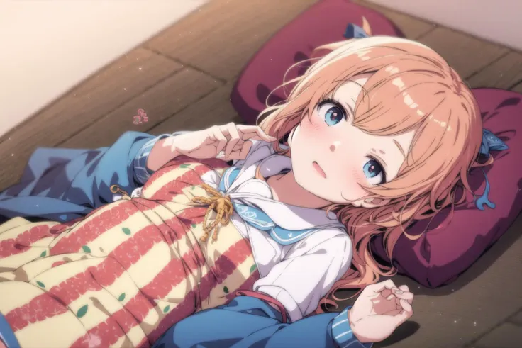 anime girl laying on the floor with her arms crossed