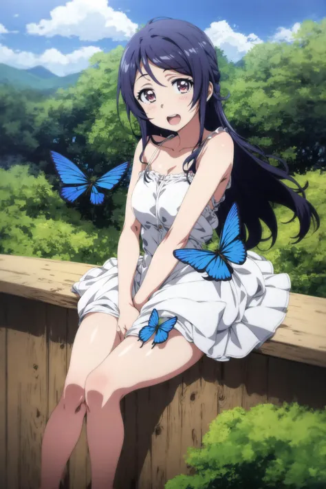 ogipote, anime screencap, high quality + masterpeace, 1girl, blue butterfly,