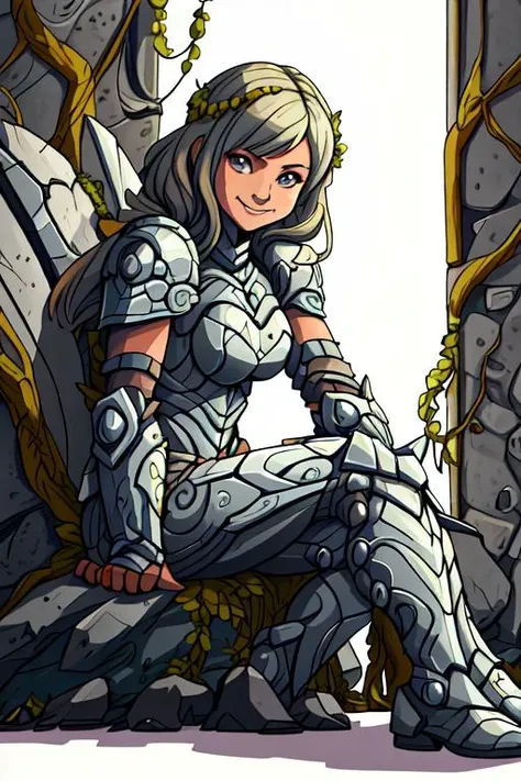 <lora:WorldofEarth:1>, 
worldofearth, 1girl, armoured dress, sitting, smiling, looking at viewer,