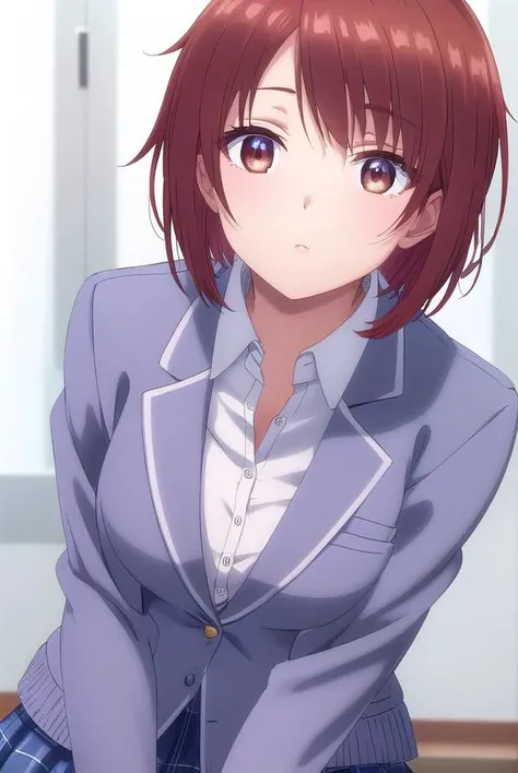 chitoseshirakawa, <lora:chitose shirakawa s1-lora-nochekaiser:1>,
chitose shirakawa, short hair, (brown eyes:1.5), red hair,
BREAK skirt, bow, school uniform, jacket, pleated skirt, plaid, plaid skirt, blazer, cardigan,
BREAK indoors, classroom,
BREAK look...