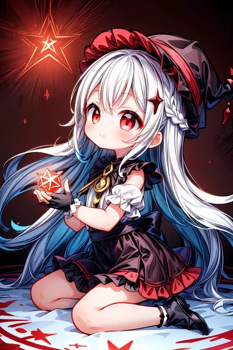 a anime girl with long white hair and a black dress