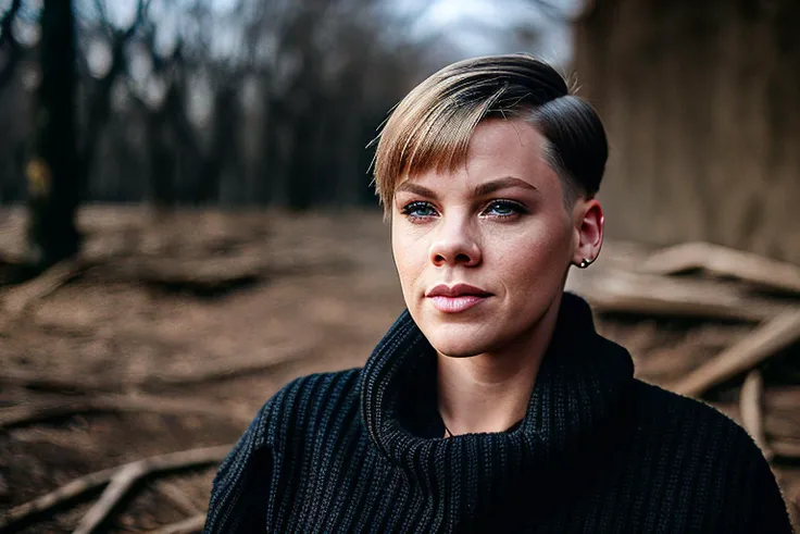 <lora:pNkArtist_v10:0.83>
Step-by-step, eye focus, highest quality, High detail professional photo of artist_pink with black sweater, short blonde haircut, pale skin, slim body, city ruins, (high detailed skin:1.2), 
shallow depth of field, natural lightin...