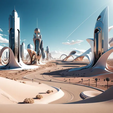 <lora:m0in:1> city in the desert in the style of m01n over clear skies background