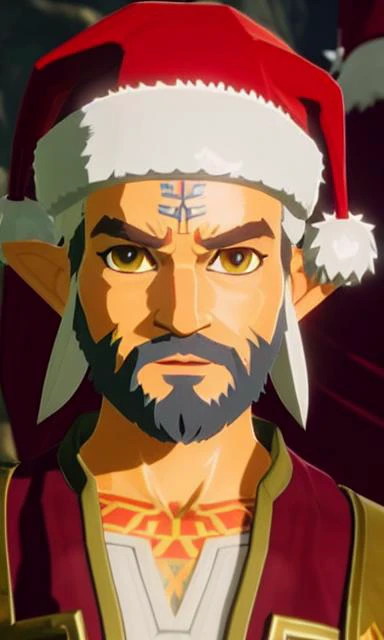 botw style a stunning intricate full color portrait of a nose blush man, head to toe, epic character composition, wearing santa ...