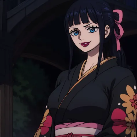 anime girl in a kimono outfit with a pink bow