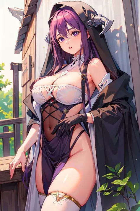 <lora:[LoRa] Implacable Arzuline Clothing (With multires noise version):1.1>  outfit-Implacablenun, <lora:CHAR-Fern:0.9> FernFrieren, very long hair, purple eyes, (purple pupils), cowboy shot,, ultra detailed, masterpiece, best quality, aesthetic, detailed...