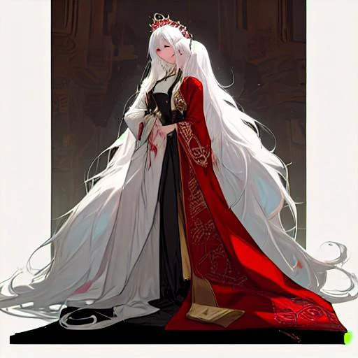 Duo, Couple, 1girl, (long hair), {{White Hair}}, {{Very Long Hair}}, {{Absurdly Long Haired}}, {{Floor Length Hair}}, Crown, Tiara, Diadem, Coronet, {{Jewel}}, {{Gem}}, {{Flower}}, Female Focus, Female Focus,, Royal, Regal, chinese empress, chinese dress, ...