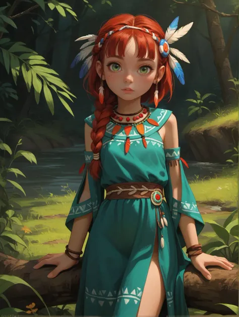 score_9,score_8_up,score_7_up,score_6_up,score_5_up,score_4_up,
1girl, solo, small, petite, light skinned female, native dress, feathers in hair, hair ornaments, tribal paints, green eyes, red hair, single braid, long braid, looking at viewer,
 <lora:1StS_...