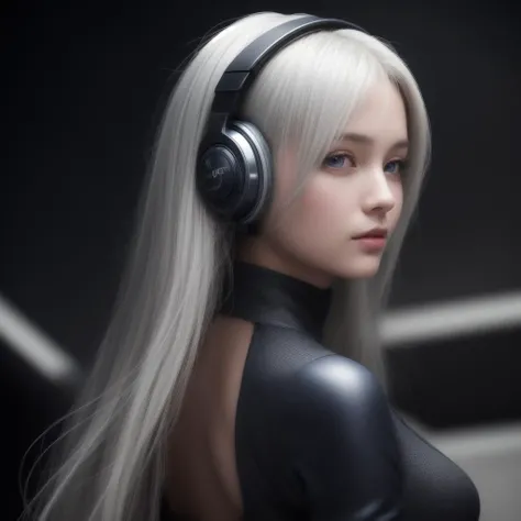 cute round face, woman  robot, focus on sexy ass, blue eyes, silver hair,  headphones, high resolution, best quality, <lora:add_detail:0.48>,  fcDetailPortrait:0.3