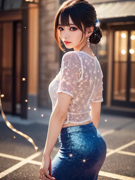 (best quality, masterpiece:1.2),ultra detailed,(photo realistic:1.4),solo,cute girl,upper body,light_particles,<lora:kirakiraeff...