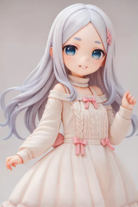 a close up of a doll with long hair and a dress